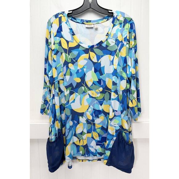 LOGO Lori Goldstein Tunic Top 1X Colorful Pattern Casual Stretchy Shirt Pockets - Picture 1 of 9